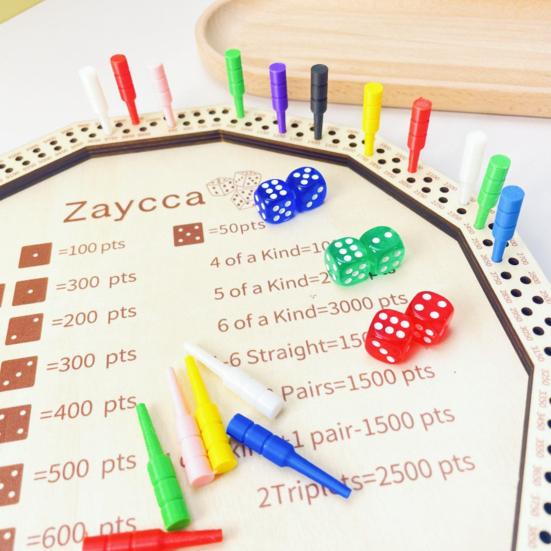 Farkle Dice Tray Kit Wooden Tray, with 6 Dice, 8 Colorful Pegs, Multi-player Interactive Family Board Game Game, Classic Tabletop for Travel