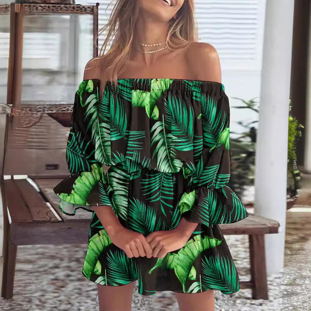 QICED Women's Sexy Fashion One Shoulder Printed Dresses