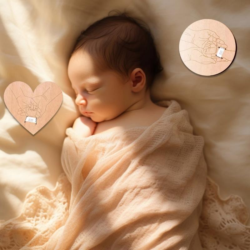 Baby Birth Wooden Board Hospital Bracelet Holder Engraved Detail for Newborns Photography Session Family Gift