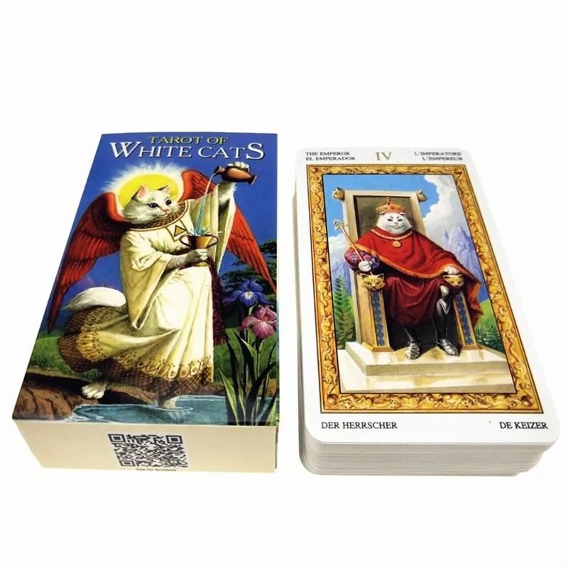 New White Cat Tarot Cards A 78 Oracle Board Games English Cute Cat Tarot Deck Playing Games Party Family Games