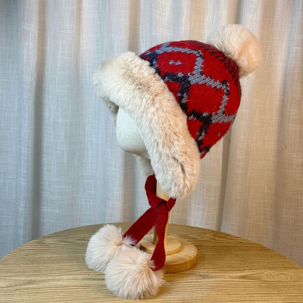 Rabbit Fur Hat for Women in Autumn and Winter Korean Style All Match Warm Ear Protection Hat Large Hat Circumference Makes Face Smaller