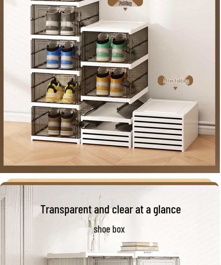 Foldable Transparent Shoe Box Cabinet with No-Install Lid - Multi-layer Thickened Shoe Rack for Home Storage