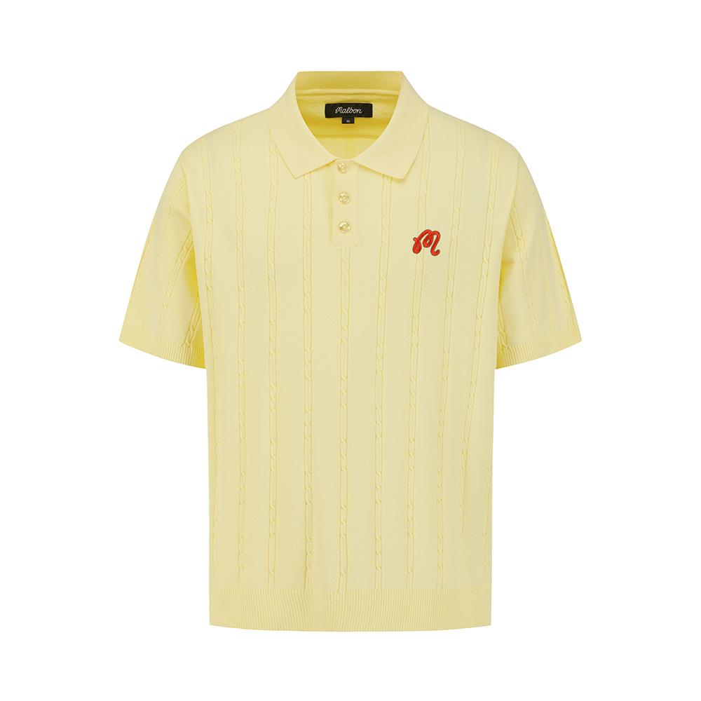 MALBON GOLF M Chain Cable Pattern Casual Short Sleeve Knit Lemon Yellow (Man)