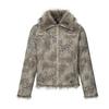 Mens Winter Faux Fur Collar Cotton Puffer Jacket Loose Fit Streetwear Leopard Print Warm Coat