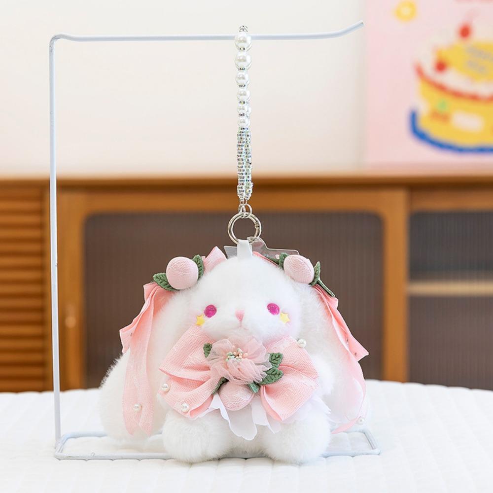 Cartoon Plush Rabbit Keychain Princess Pearl Dress Drooping Ear Rabbit Pendant  Girl's Toy