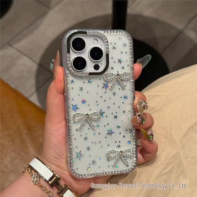 

Sparkling Diamond Edge Star Case for Apple iPhone 17Pro, 15ProMax, and 13 - Cute Bow Design iPhone 14 Pro