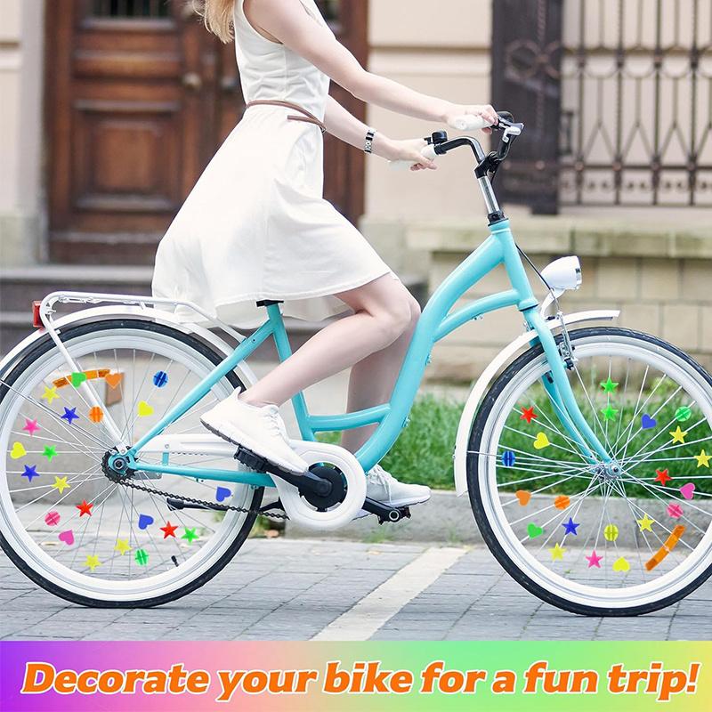 53Pcs Bike Decoration Kit, Reflective Stickers & Wheel Spoke Beads, Star & Heart Design, Durable & Cute Bike Accessories