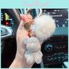 Stylish Diamond Bear Keychain With Faux Fur Creative Car Key Pendant Lovely Bag Charm