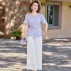 Elegant Summer Suit: Women's Short-Sleeve Chiffon Top & Wide-Leg Pants Set for Young & Middle-Aged Moms