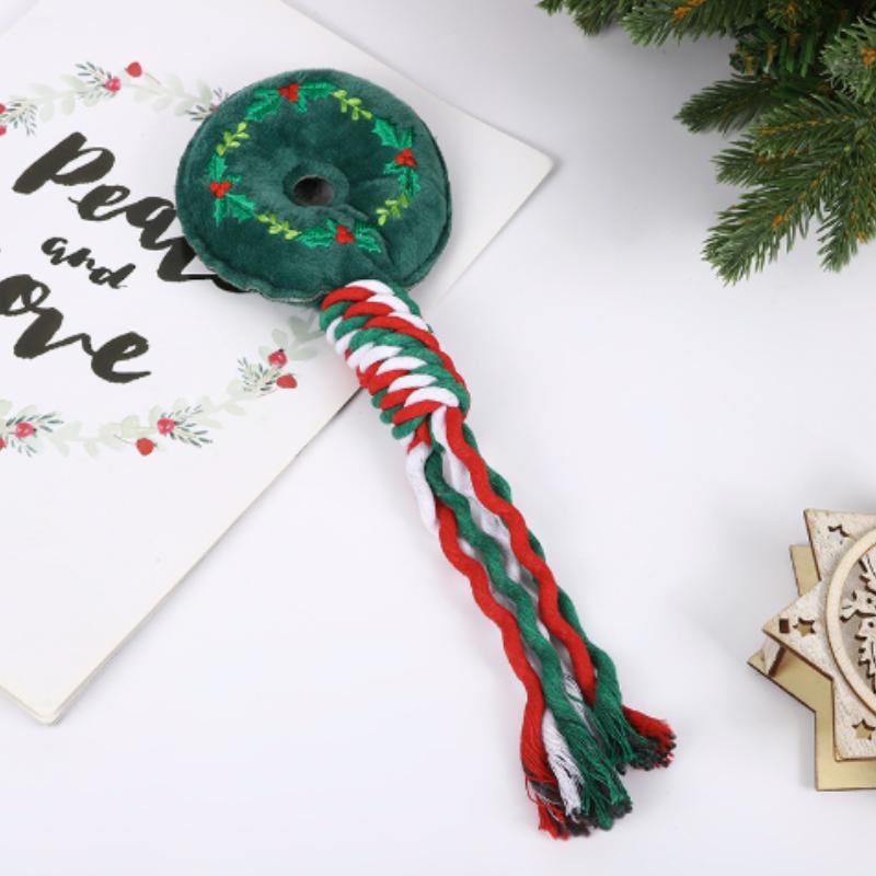 Dog Squeakey Chew Toys Christmas Cotton Ropes Knot Molar Bite Toy Funny Cute Puppies Cat Interactive Toy Xmas Gift Pets Supplie