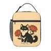 Black Brown Shiba Inu Dog And Flowers Insulated Lunch Bag for Women Kids Portable Food Boxes Thermal Lunch Box Tote