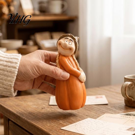 Cute Autumn Room Accents Resin Pumpkin Figure Ornaments for Home Decor, Miniature Holiday Gifts Friends Tabletop Decorations Thanksgiving Living