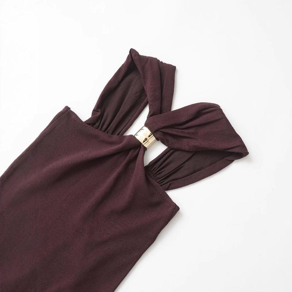 2025 Frühling Damen Europäisch & Amerikanisch Goldverziertes Neckholder Stricktop