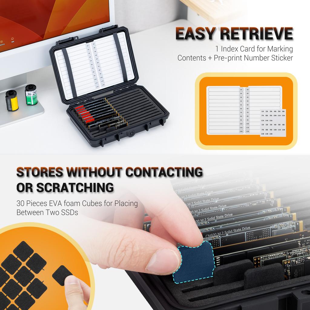 24 Slots M.2 2280/2260/2242/2230 Case Water-Resistant Shockproof M.2 SSD Holder M.2 2280 SSD Card Case M.2 Drive Storage Box