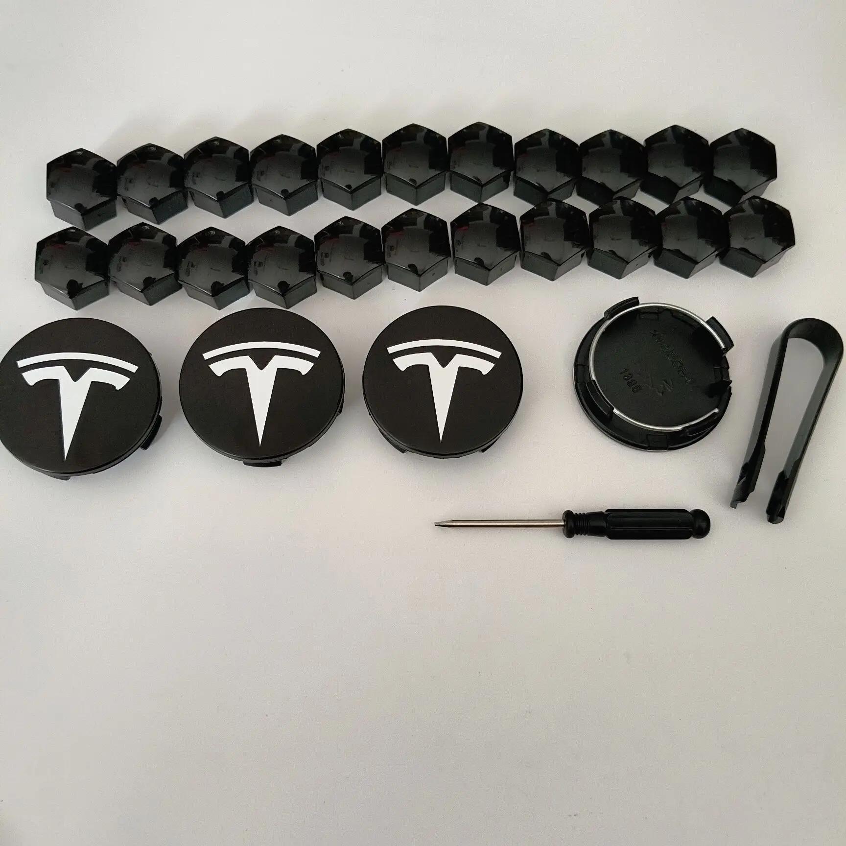 

30PCS 4PCS 26PCS for Tesla Model 3 Y S/X Model Y Juniper Car Wheel Center Hub Decorative Caps Badge Lug Nut Protective Cover