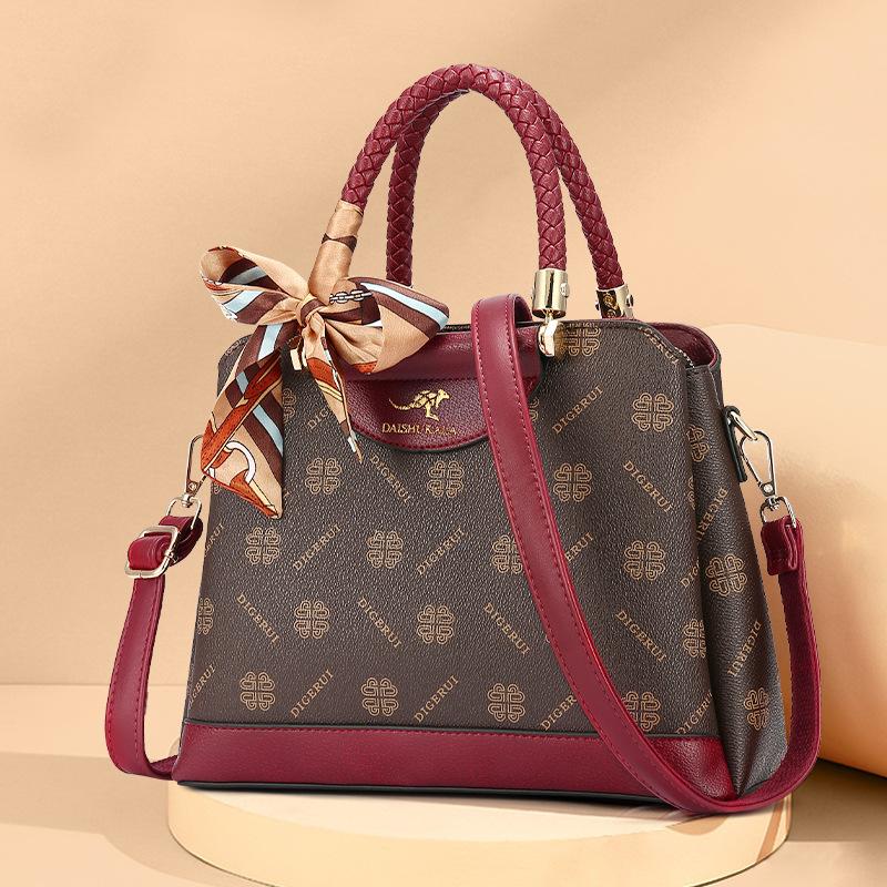 

Women s handbag fashion printing large-capacity tote bag women s high-end sense contrasting color medium mother bag wholesale бордовий