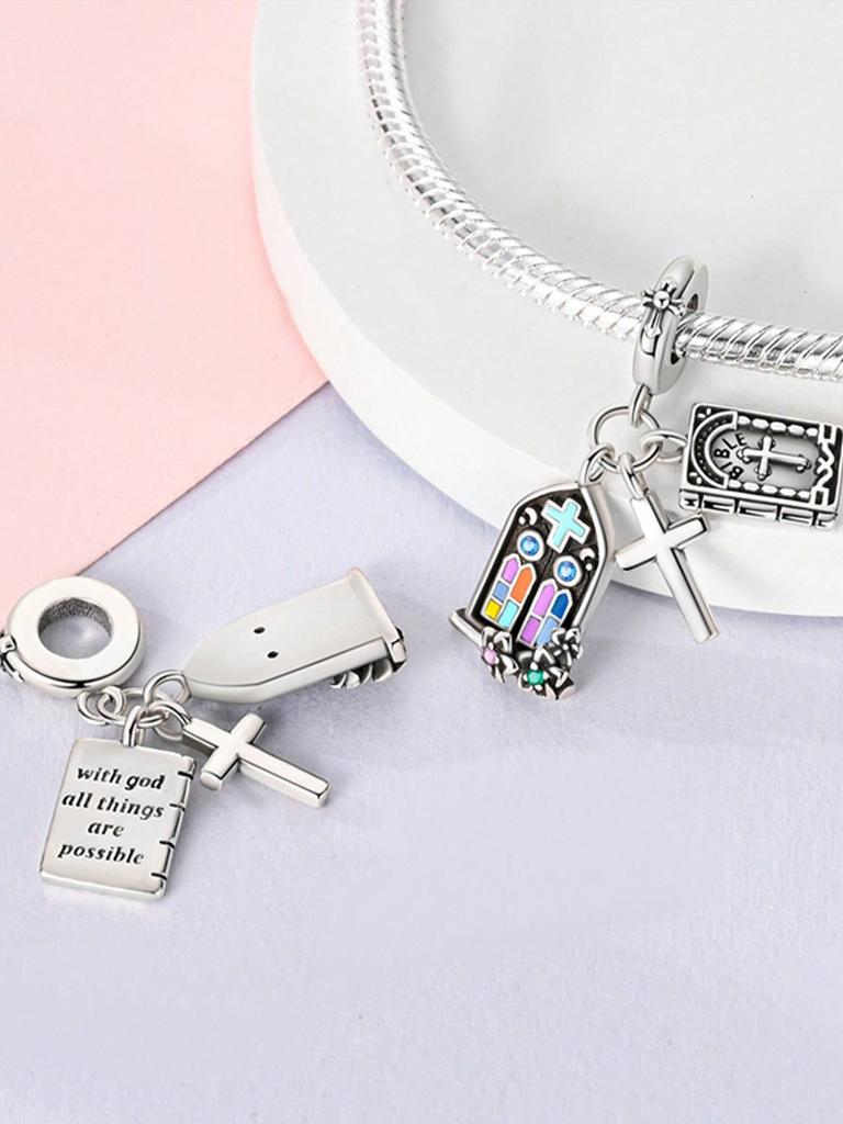 Charms Plata Copper Colors Compass Of Our Lady Of The Moon Beads Pendant For Original Bracelet For Women Diy Jewelry Love Gift