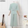 VONDA 2PCS Women 3/4 Sleeve Blouse and Pants Casual Elegant Two Piece Suit Sets