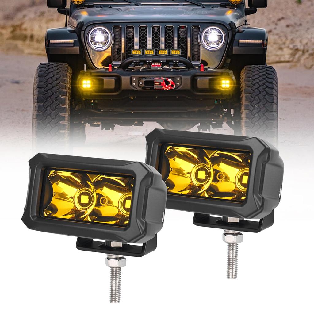 NORTHYUN 20W Yellow LED Work Adjustable Compatible with IP68 Waterproof and for Work and Set of 2 Light, Square, Angle, 12V/24V, Dustproof,