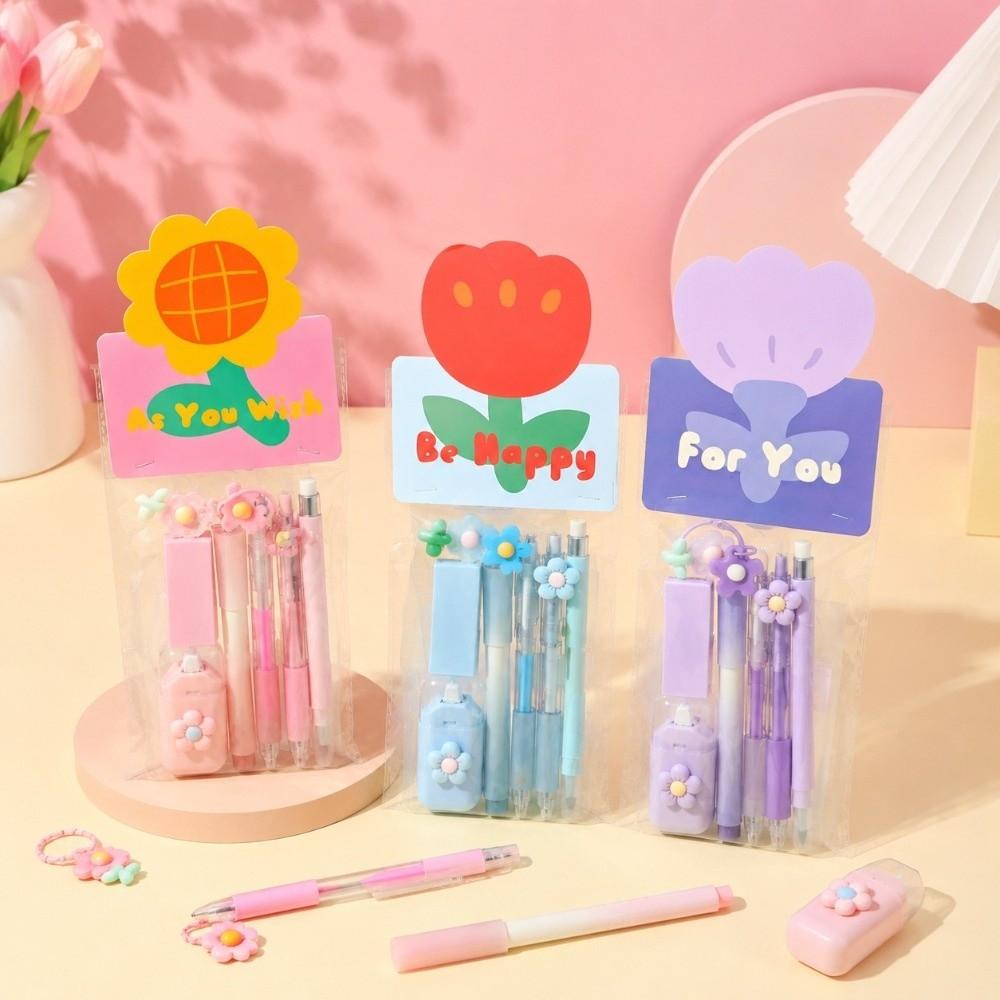 Dreamy Flower Stationery Set 8-in-1 Ballpoint Pen Multi-functional Clip  Gift Prize