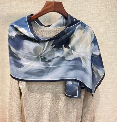 Neu! Seide Seide Doppelkrepp Frühling Und Sommer Lotusblume Sprache Langer Seidenschal Damen Maulbeerseide Streamer Schal