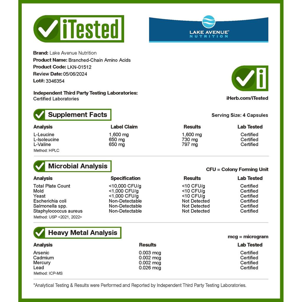 Lake Avenue Nutrition Branched Chain Amino Acids, 240 Veggie Capsules