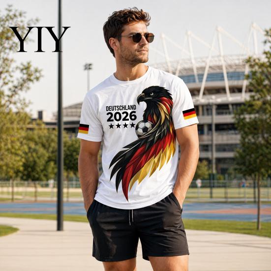 Soccer Fan Apparel Men Fans T-shirt, German Team Football T-Shirt, 2026 World Game Day Shirt Tournament Cheer Tee, Stylish for Stadium Sweat-wicking
