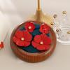 Red Retro Hong Kong Style Long Flower Earrings, Festive Mosquito Coil Ear Clips for Non-Pierced Ears