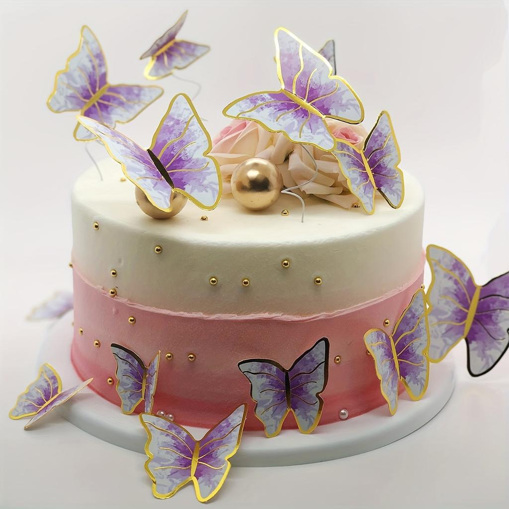 10Pcs Purple Butterflies for Cake Birthday Decorations Wedding Fairy Party Cake Butterflies for Birthday Wall Sticker Decal for Halloween