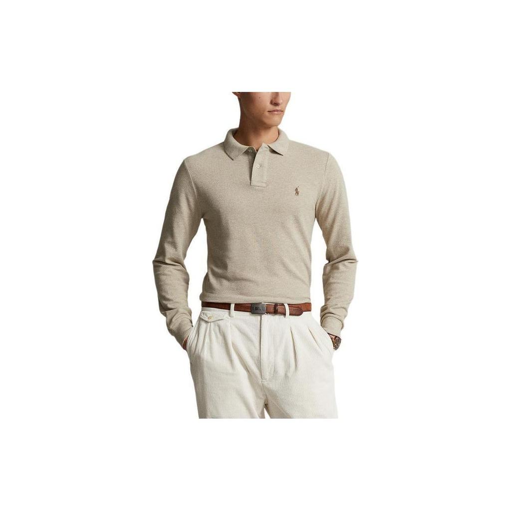 Polo Ralph Lauren Slim Fit Long Sleeve Polo Shirt Men tops Beige Gray MNPOKNI16823456-250