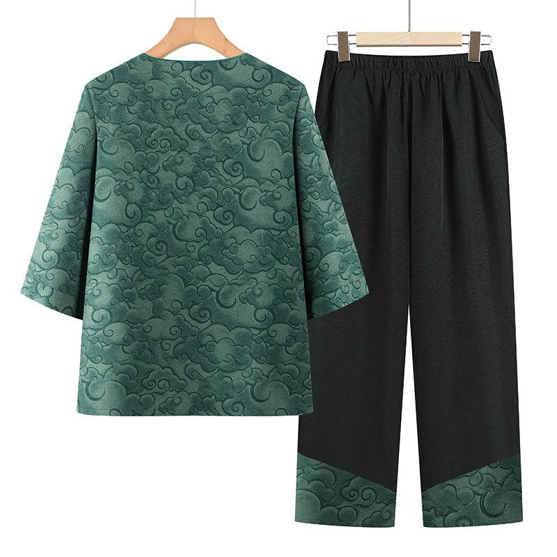 Short-Sleeved Cardigan & Shirt Set for Elderly Women (Ages 70-80)