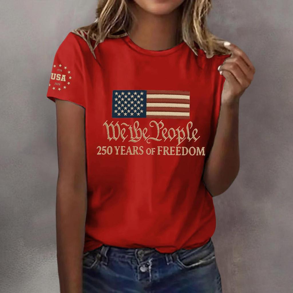 Pulôver casual feminino com decote redondo e manga curta, camiseta estampada