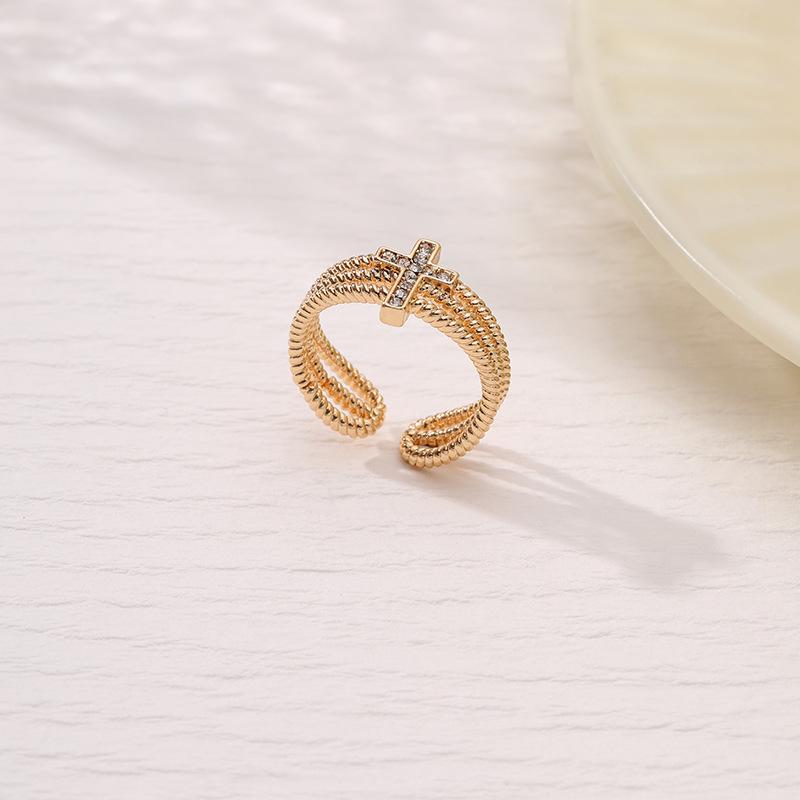 New zircon retro cross ring, simple personality fashion women's trend index finger ring