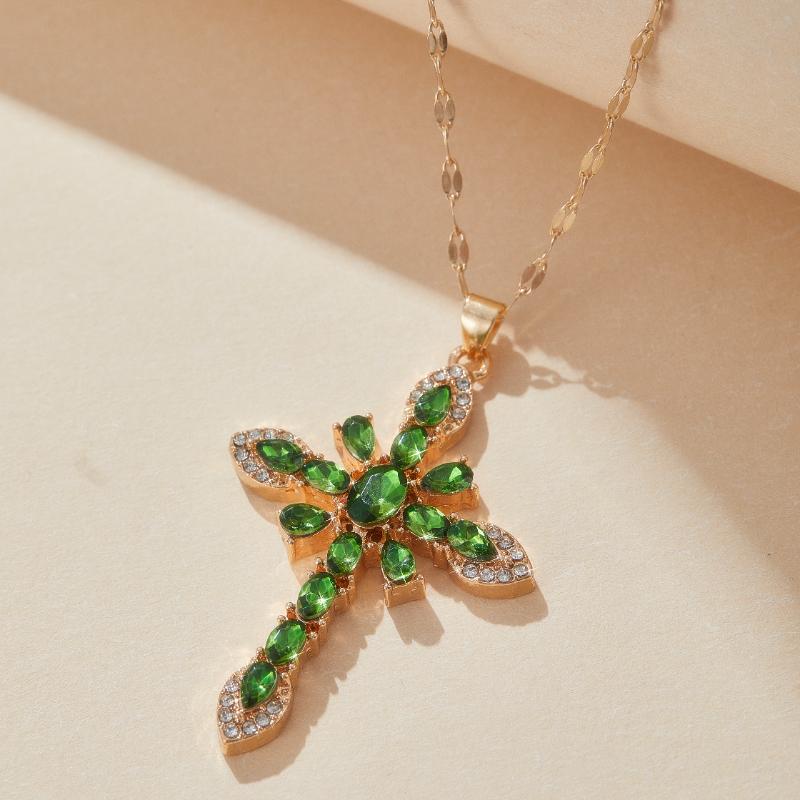 Religious Colorful Zircon Cross Necklace Jesus Prayer Gold Plated Copper Pendant Stainless Steel Chain Necklaces Jewelry Gift