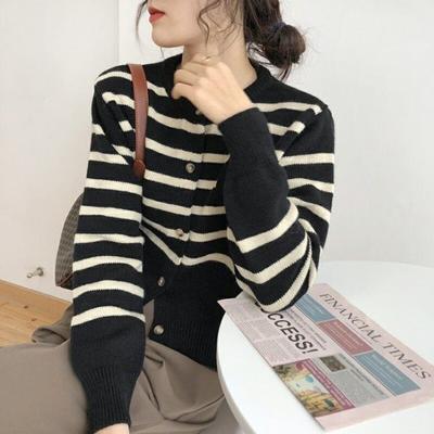 Striped Cardigan Female Autumn Harajuku Long Sleeve Knit Sweater Oversize Pullover Women Outerwear Jacket Coat