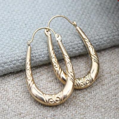 Bohemian Style Carved Golden Plated Hoop Earrings for Women's Exquisite Jewelry Accessories Gifts Fit for Daily Wearing