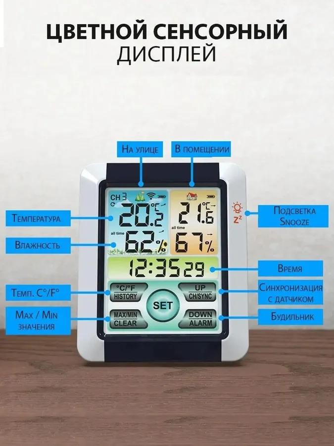 Multi -zone Weather Station with a Wireless Sensor. Termometer, Humidity, Table Hours, Alarm Clock.