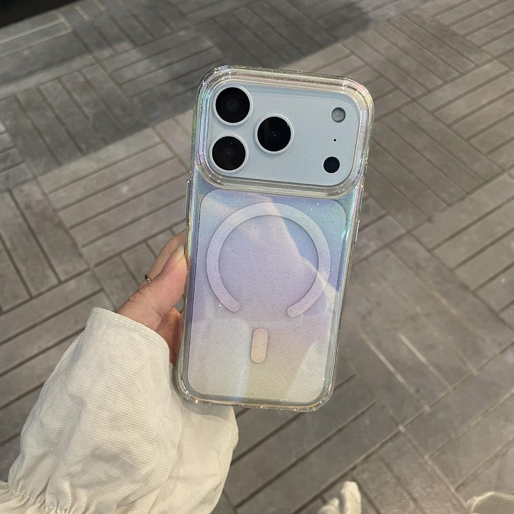 New glitter colorful gradual change magnetic attraction suitable for Apple 17Promax mobile phone case iPhone15 all-inclusive 14/13