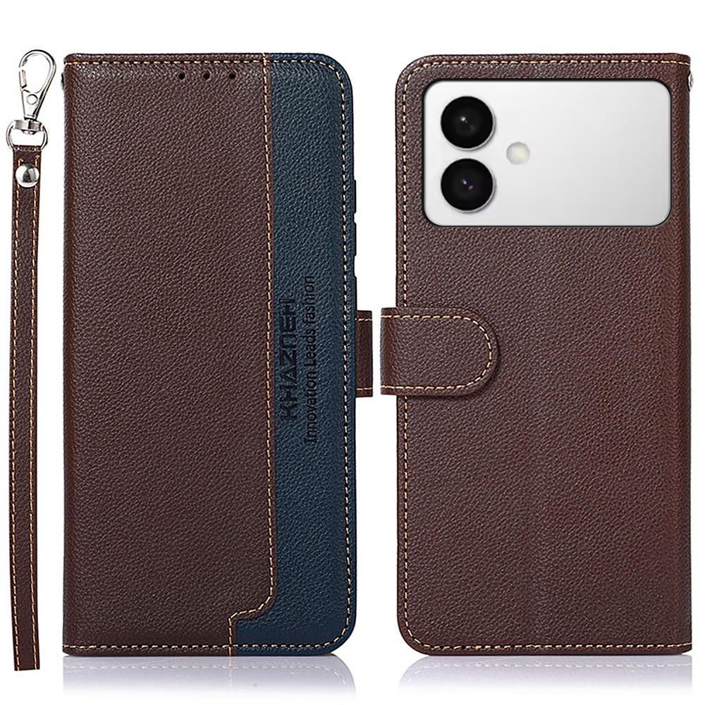 KHAZNEH For Samsung Galaxy S26 Edge Case RFID Blocking Wallet Litchi Texture PU Leather Phone Cover with Strap