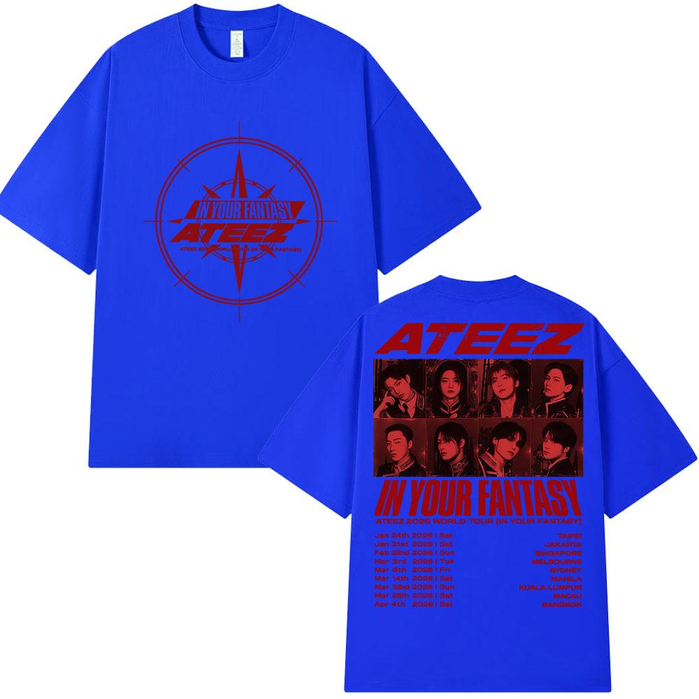 Ateez 2026 World Tour in Your Fantasy T-shirt Unisex Abbigliamento Donna Casual Cotone Oversize Estiva Manica Corta Top Streetwear