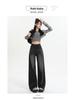 Women's Black Wide Leg Jeans for Pear-Shaped, High Waist Slimming Loose Straight Leg, Floor-Length Trousers for Spring and Autumn.