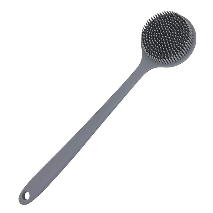 PEESTI Soft Silicone Back Scrubber Shower Bath Brush with Long Handle | Flexible Bristles for Smooth Skin | Exfoliating Brush | Body Scrubber for