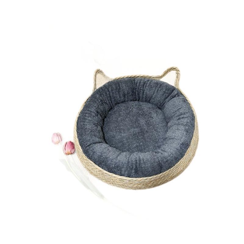 Woven Cat Bed Natural Cat Bed Straw Nest Woven Pet House Handmade Braided Cattail Leaf with Soft Cushion Mat