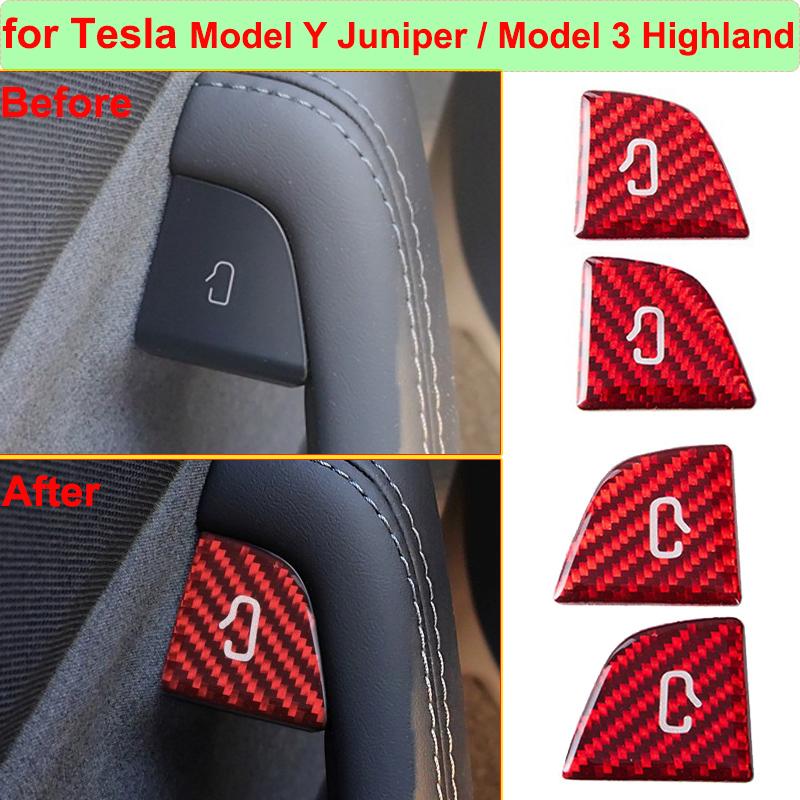For Tesla Model Y Juniper 2026 Door Switch Button Sticker Opening Button Trim Patch New Model 3 Carbon Fiber Pattern Decor Cover