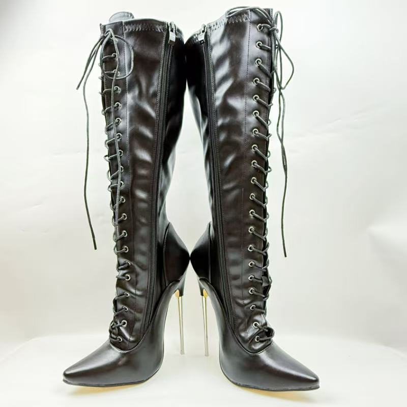 18cmSM Fetisch Kniehohe Stiefel Damen Ballett Stilettos Schnürstiefel Kundenspezifische Weite oder Schmale Passform Beine Unisex Stiefel Stilettos Schuhe