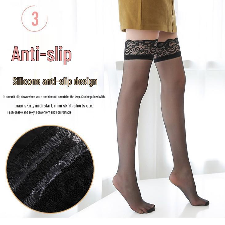 Bas autofixants ultra-fins en dentelle noire pour femmes