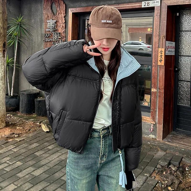 

Новые свободные повседневные парки с воротником-стойкой, женские модные утолщенные пальто, женские элегантные однотонные короткие стеганые куртки для женщин XL чёрный