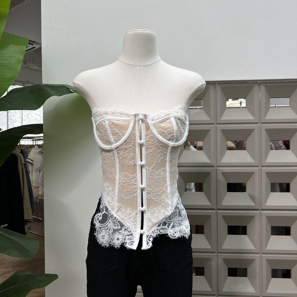 Flower Lace Button Camisole Mesh Suspender Vest Spicy Girl Style Lace Long Corset  Travel