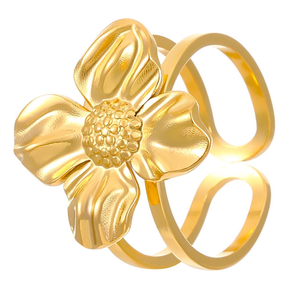 High-End Edelstahl Blumen- & Seestern Offener Ring für Damen