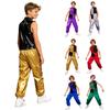 Ținută Metalică Jazz Dance pentru Copii Top fără Mâneci cu Guler Înalt și Paiete Fermoar Ascuns la Spate cu Pantaloni Cargo pentru Repetiție Recital